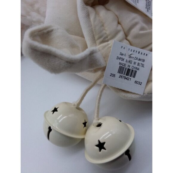 Pottery Barn Kate Faux Sheepskin with Bells Christmas Holiday Stocking Cream - Picture 10 of 11